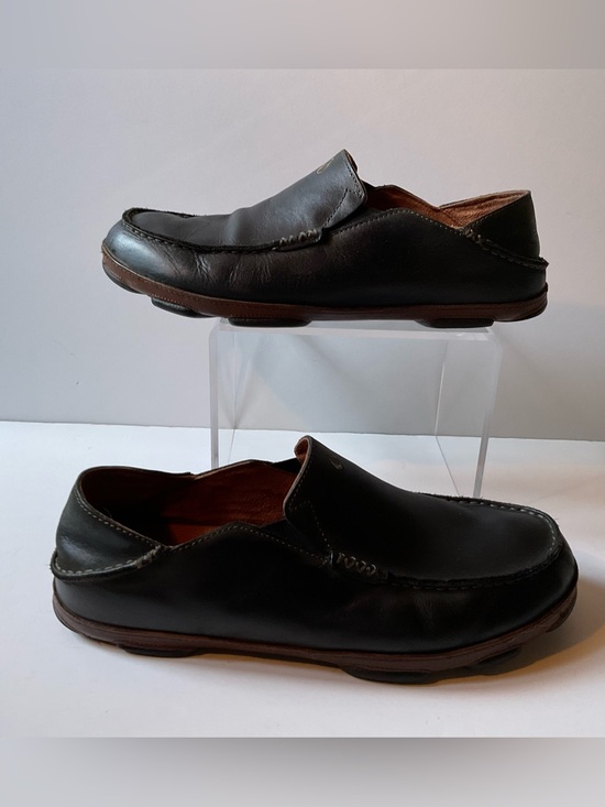 Olukai Moloa Black w/Brown Sole Loafer Slipper Driving Moc Leather Men’s 13 main image 12